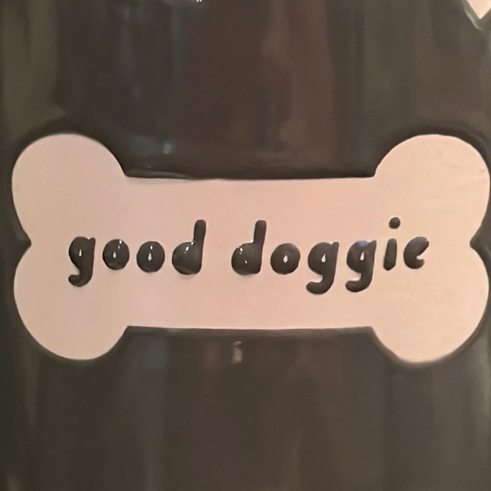 “good doggie” ceramic dog biscuit jar with bamboo lid-NWOT